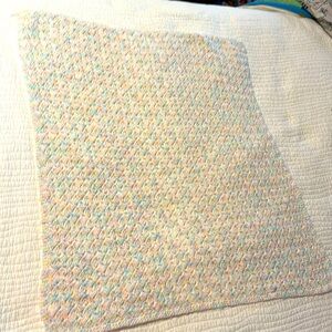 Handmade Crocheted Baby Afghan Blanket multi color pastel pink blue yellow white